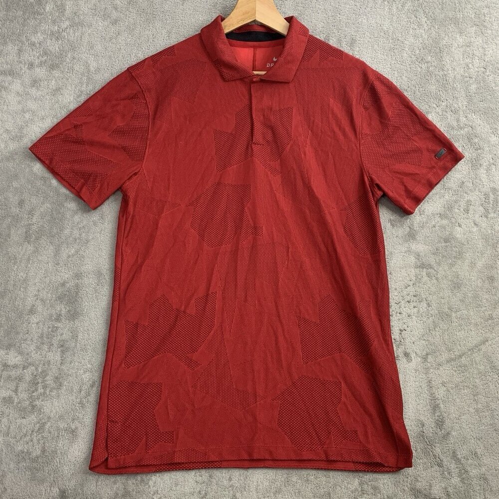 Nike Shirt Mens Small Golf Polo Red Tiger Woods TW Camo Jacquard CT3801 Casual